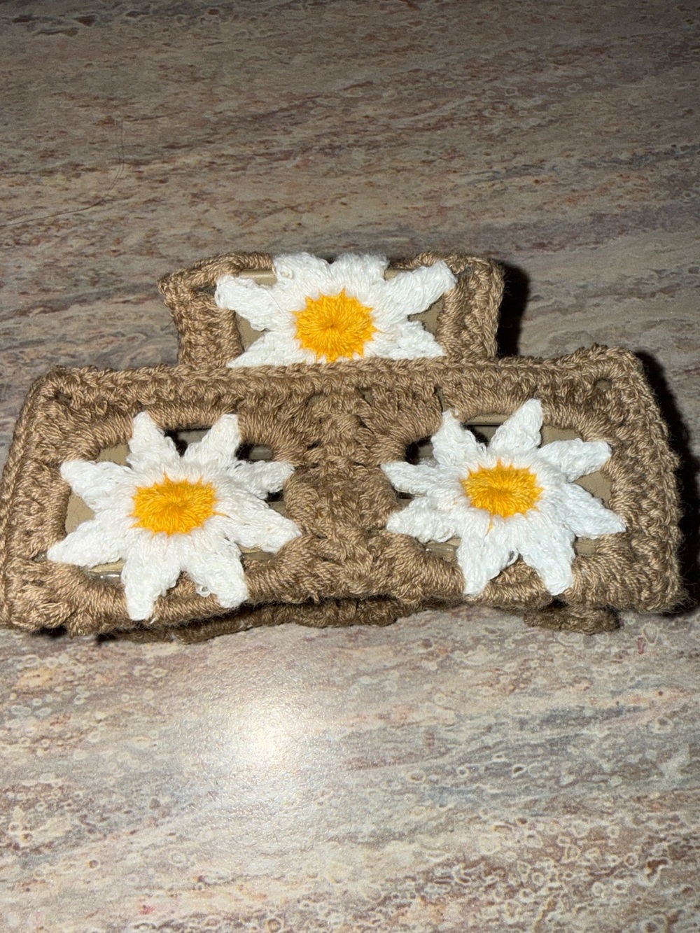 Handmade Beige Crochet Claw Clip